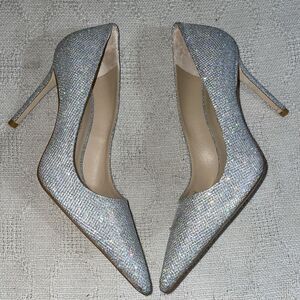 Stuart Weitzman Women’s Stiletto Heels Size 7.5 M Silver Sparkle Going Out NWOB